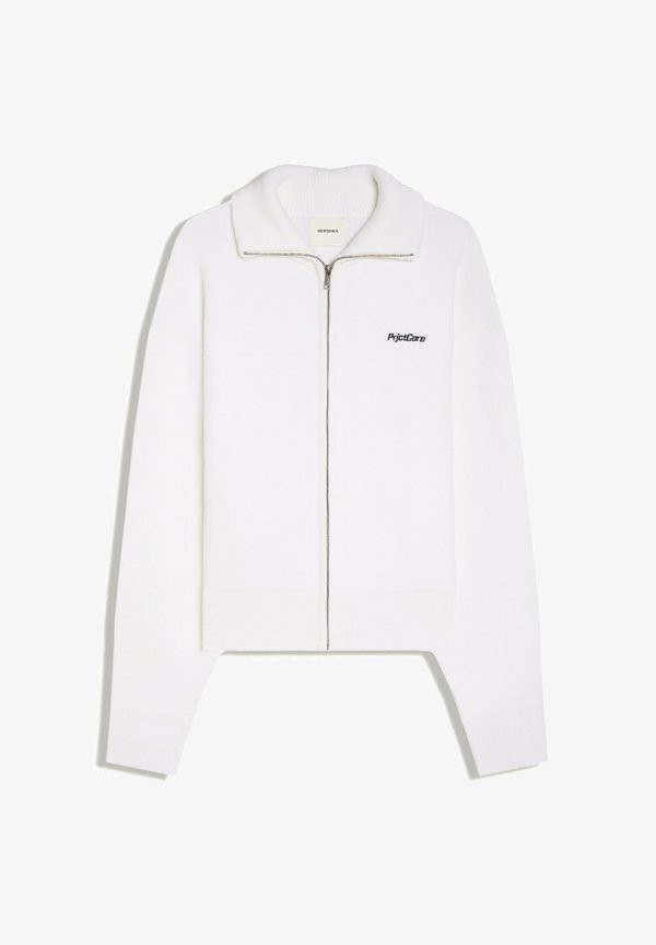 Bershka BOXY FIT KNITTED ZIP-UP - JACKET - Cardigan - white