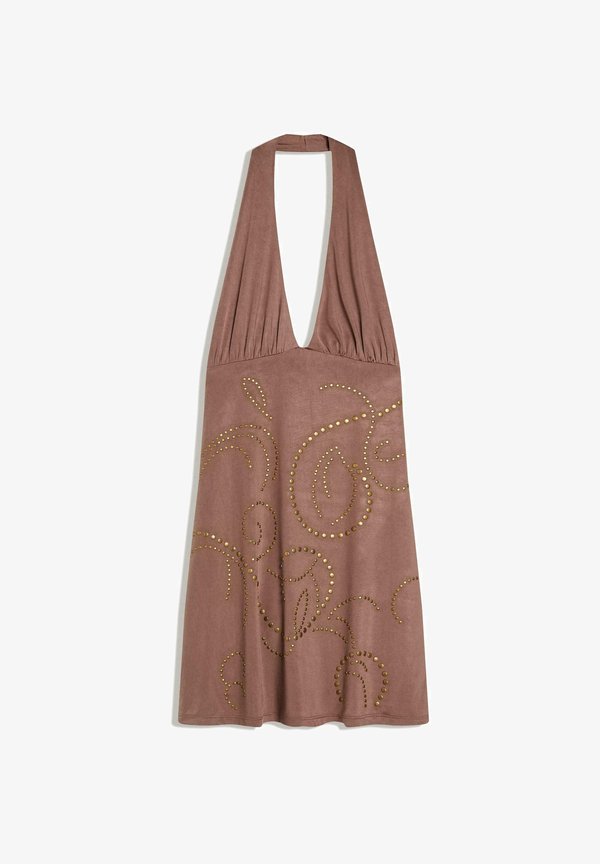 Bershka MINI HALTER DRESS WITH STUDS - Jersey dress - dark brown