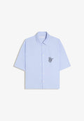 Bershka EMBROIDERED OVERSIZE SHORT SLEEVE - SHIRT - Shirt - light blue