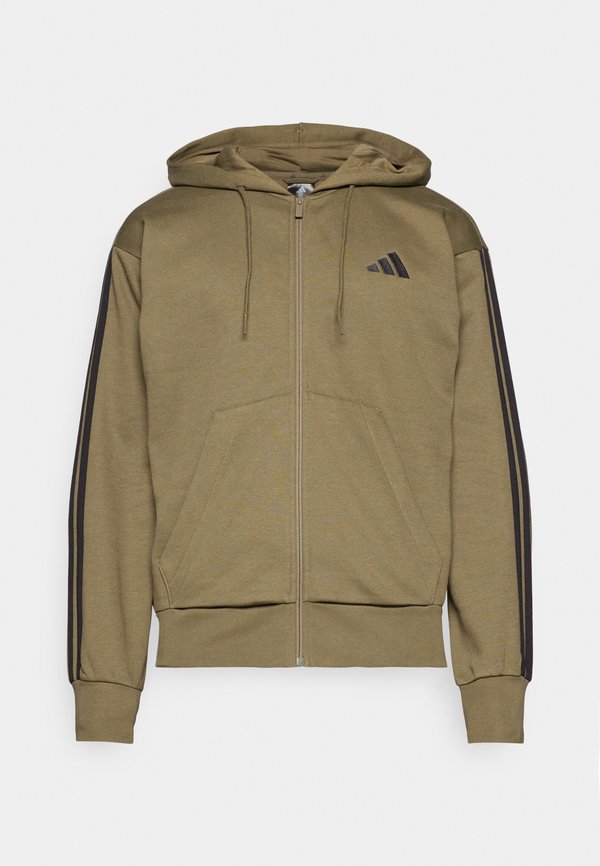 adidas Sportswear ESSENTIALS THREE STRIPES FLEECE - Zip-up sweatshirt - olive/black