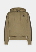 adidas Sportswear ESSENTIALS THREE STRIPES FLEECE - Zip-up sweatshirt - olive/black