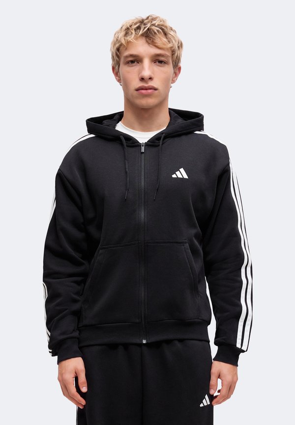 adidas Sportswear ESSENTIALS 3 STRIPES FULL ZIP HOODIE - Zip-up sweatshirt - black/white