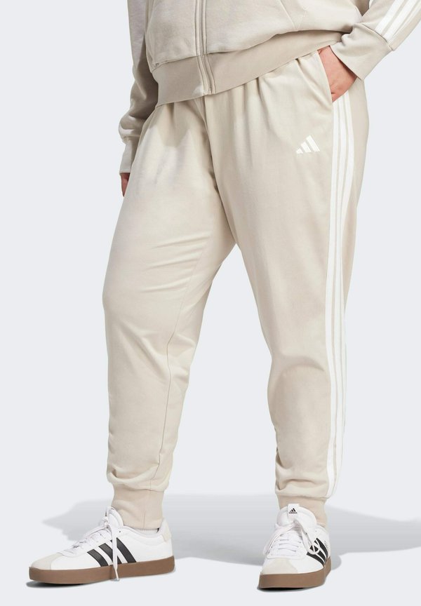 adidas Sportswear ESSENTIALS 3 STRIPES JOGGER  (PLUS SIZE) - Tracksuit bottoms - beige/white