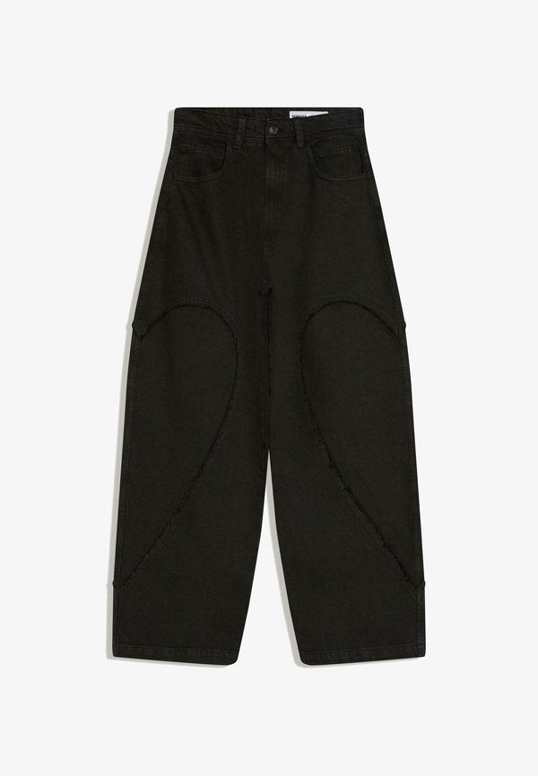 Bershka EMBROIDERED SUPER - Baggy Jeans - black