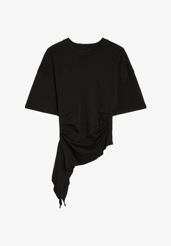 Bershka GATHERED SHORT SLEEVE - T-SHIRT 01429360 - Print T-shirt - black