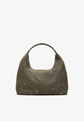 Bershka STUDDED SHOULDER BAG - Handbag - khaki