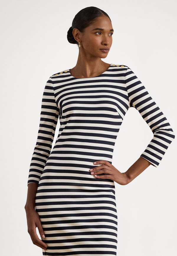 Lauren Ralph Lauren STRIPED PONTE THREE-QUARTER-SLEEVE DRESS