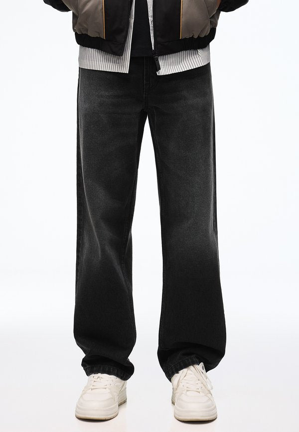 Bershka STRAIGHT WIDE JEANS - Straight leg jeans - black