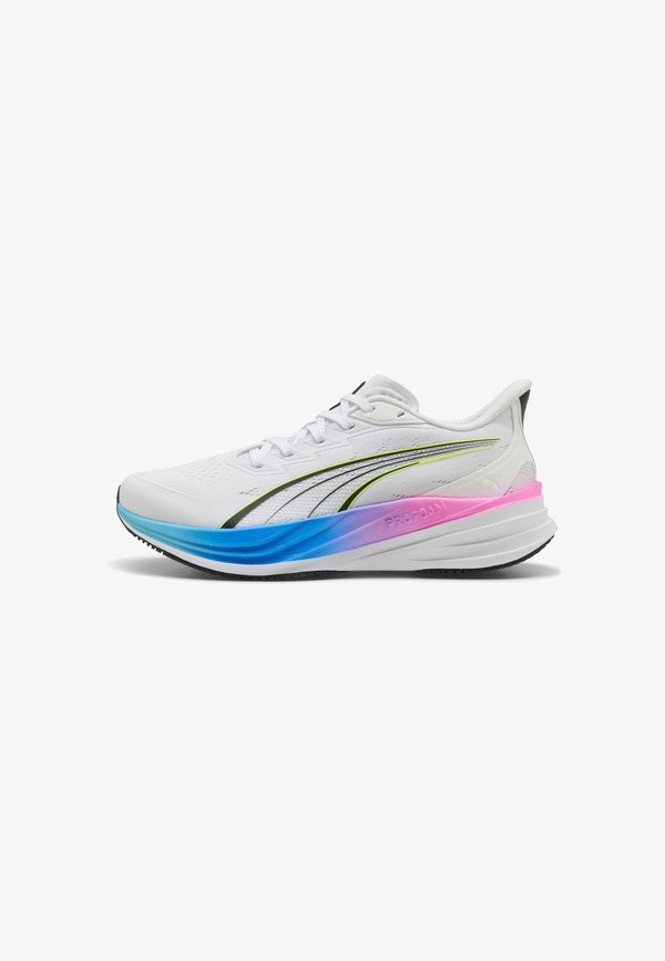 Puma DARTER PRO 2 UNISEX - Road running shoes - white- black-lime squeeze-poison pink-bright aqua