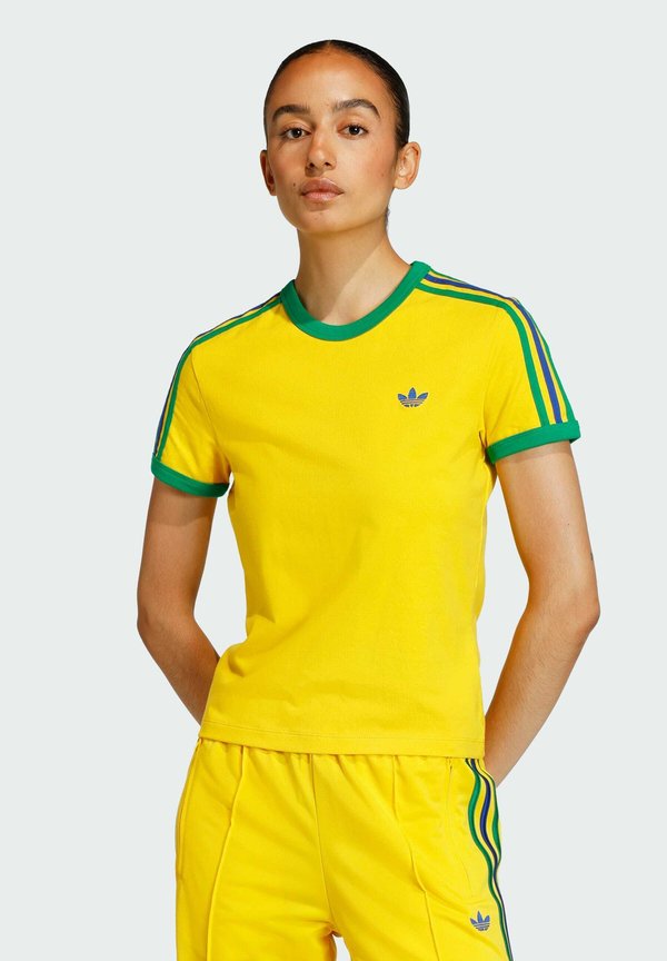 adidas Originals 3-STRIPES SLIM T-SHIRT - Print T-shirt - eqt yellow/green/collegiate royal