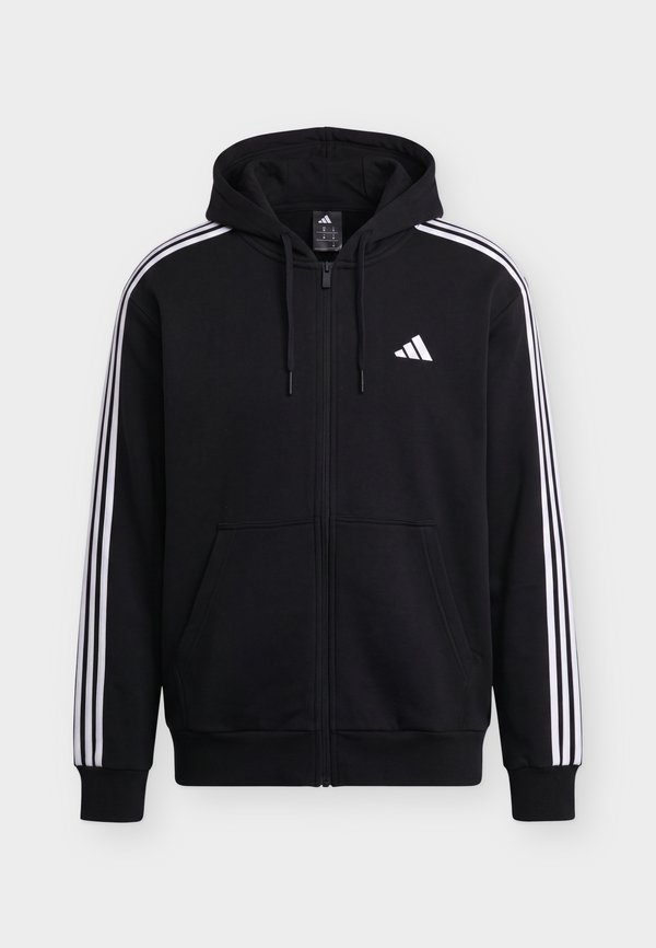 adidas Sportswear ESSENTIALS 3 STRIPES FULL ZIP HOODIE - Zip-up sweatshirt - black/white