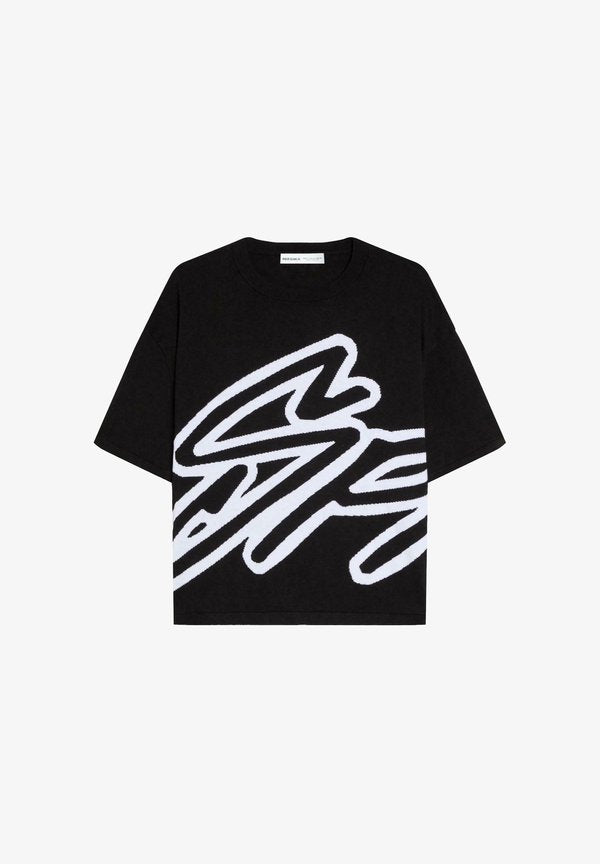 Bershka SHORT SLEEVE  - Print T-shirt - black