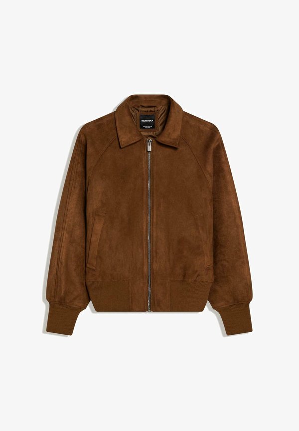 Bershka SUEDE - Faux leather jacket - dark green