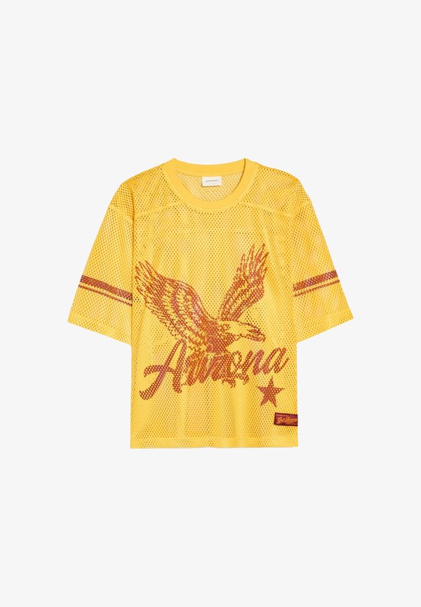 Bershka BOXY-FIT MESH PRINT - T-SHIRT - Print T-shirt - yellow