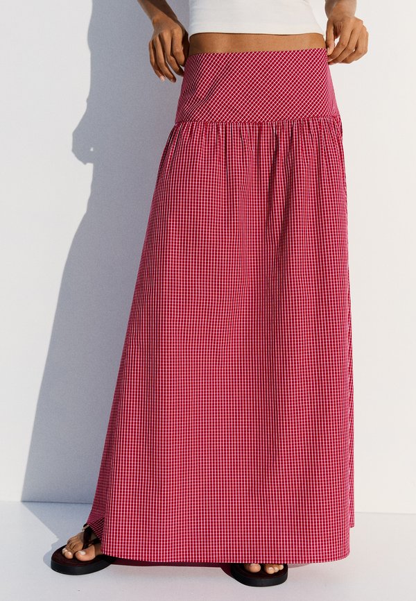 Bershka CHECKED MIDI SKIRT - A-line skirt - red