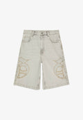 Bershka DENIM WITH PATCHES - BERMUDA SHORTS - Denim shorts - grey