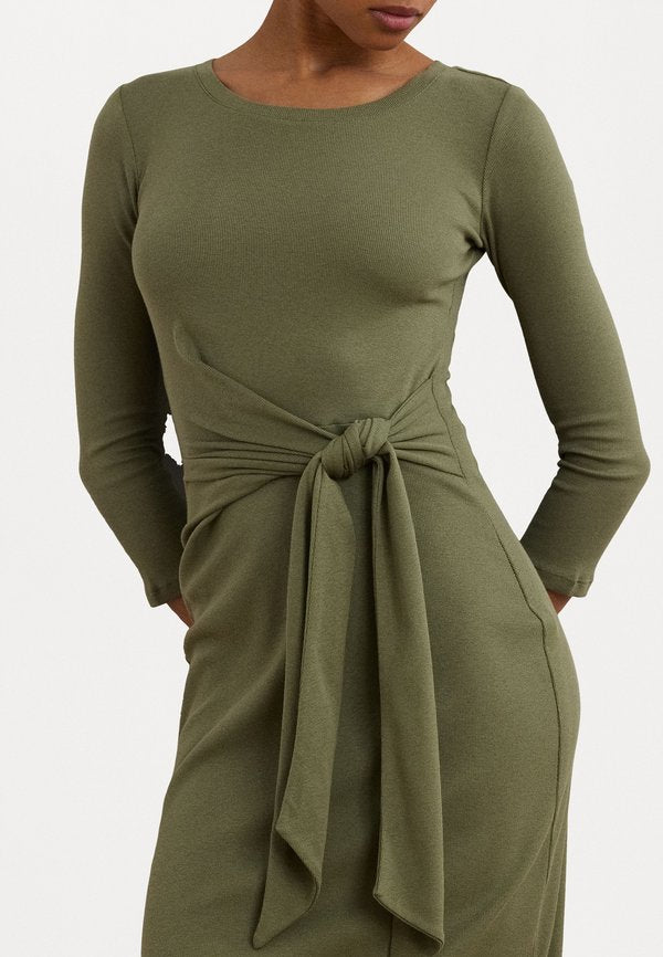 Lauren Ralph Lauren IMALAH TIE FRONT COTTON BLEND CREWNECK DRESS