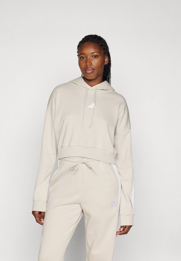 adidas Sportswear ESSENTIALS 3 STRIPES FRENCH TERRY CROPPED - Hoodie - alumina/white