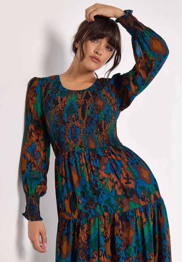 Apricot SMOCKED IKAT MIDI