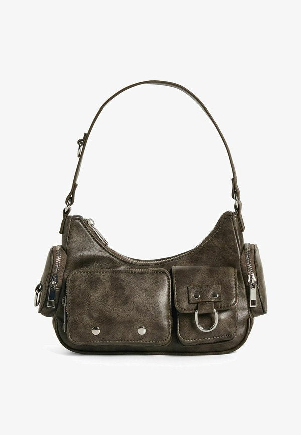 Bershka MULTI-POCKET - SHOULDER - Handbag - mottled dark grey