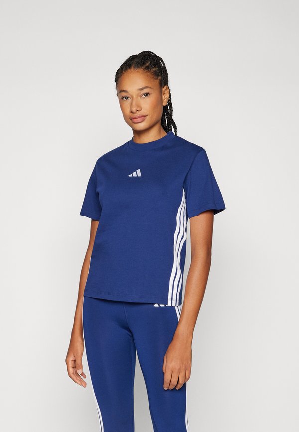 adidas Sportswear ESSENTIALS 3 STRIPES - Print T-shirt - dark blue/white