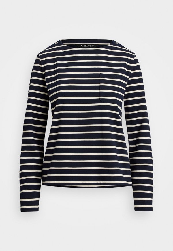 Lauren Ralph Lauren STRIPED JERSEY SNAP-TRIM BOATNECK TOP