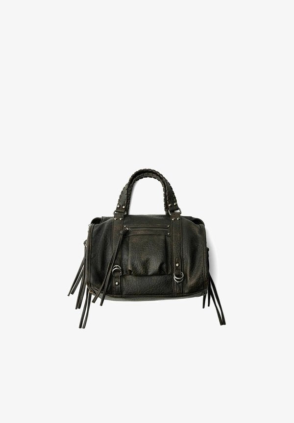 Bershka WORN-EFFECT WITH STRAPS - BOWLING BAG - Handbag - black