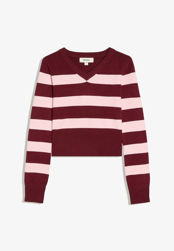 Bershka EMBROIDERED V-NECK JUMPER - Jumper - dark red