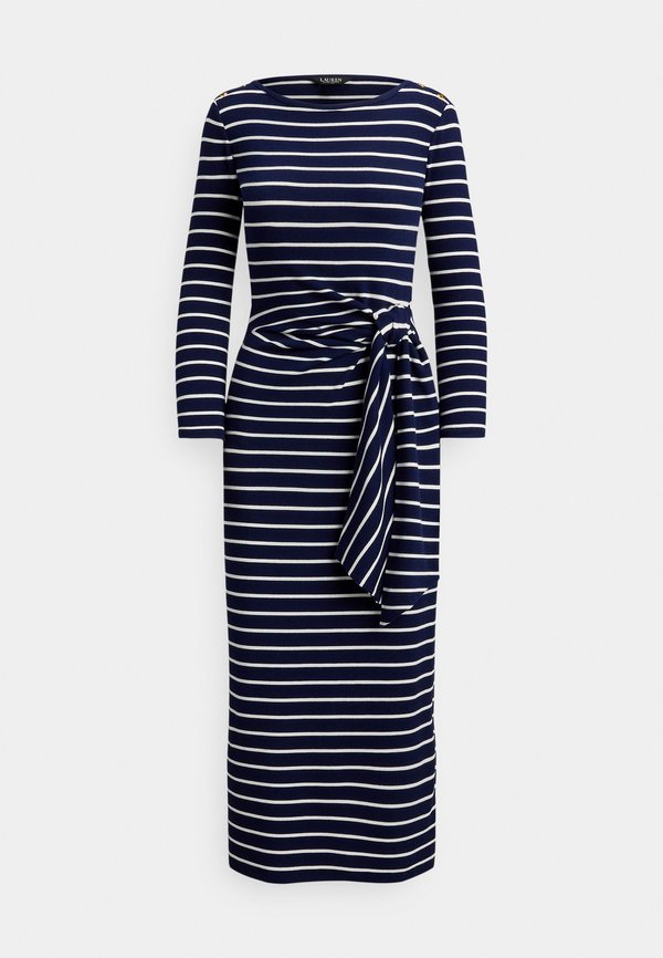 Lauren Ralph Lauren STRIPED TIE FRONT COTTON BLEND DRESS