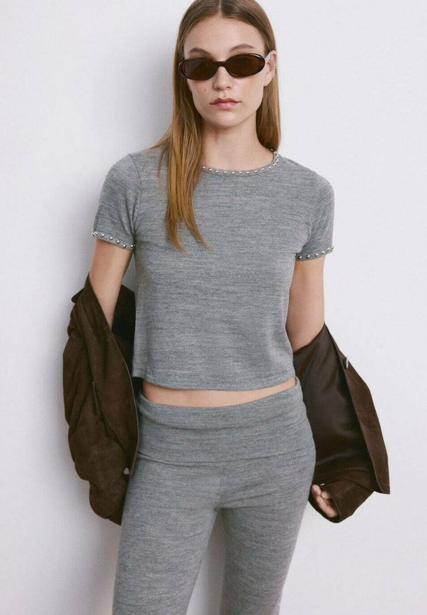 Mango Print T-shirt - mottled grey