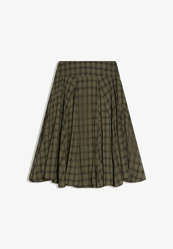 Bershka CHECKED FULL MIDI - A-line skirt - khaki
