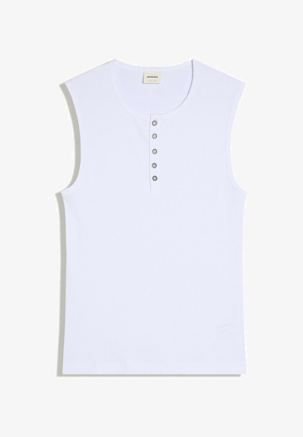 Bershka SLIM FIT WORKER HENLEY - T-SHIRT - Top - white