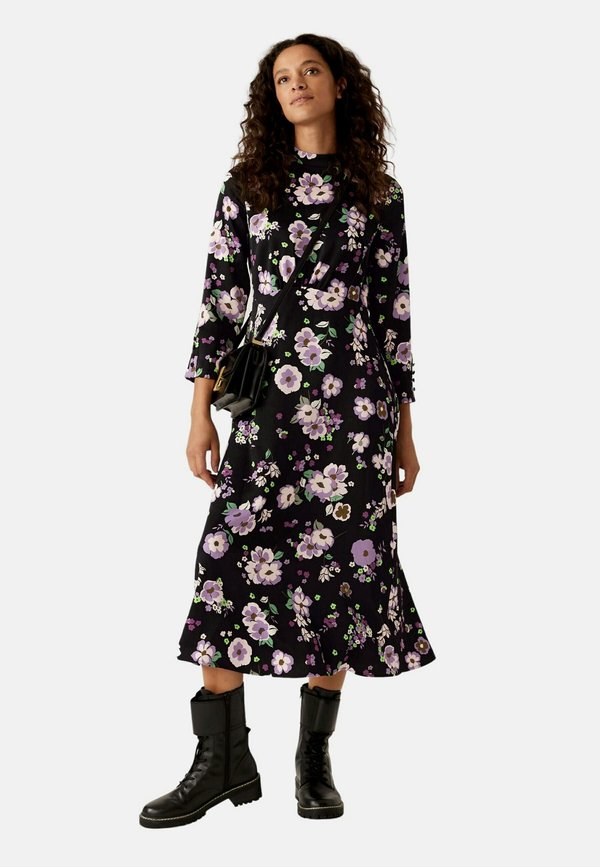 Marks & Spencer SATIN FLORAL BUTTON DETAIL MIDI