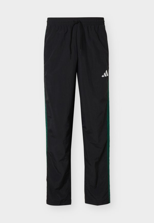 adidas Sportswear ESSENTIALS 3 STRIIPES WOVEN OPEN HEM - Tracksuit bottoms - black/team dark green/white/better scarlet