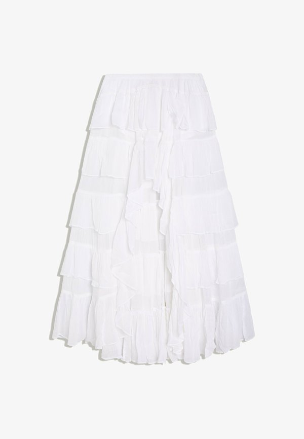 Bershka ASYMMETRIC SKIRT WITH RUFFLES - Maxi skirt - white