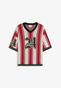 Bershka T-SHIRT WITH VERTICAL STRIPE - Print T-shirt - red