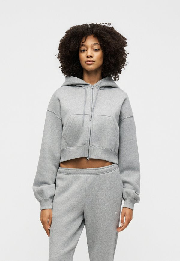 Nike Sportswear STUDIO FLEECE MEDIUM WEIGHT OVERSIZED FULL-ZIP CROPPED HOODIE - Zip-up sweatshirt - grey heather/sail
