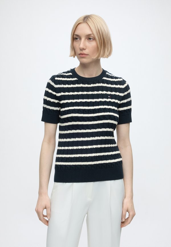 Tommy Hilfiger CABLE  - Basic T-shirt - dark night navy/ivory petal stp
