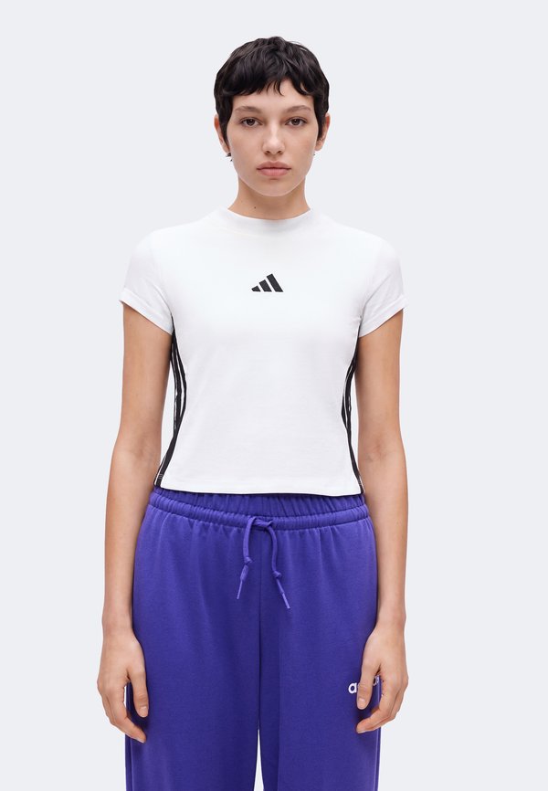 adidas Sportswear ESSENTIALS 3 STRIPES PADDED SLIM BABY - Print T-shirt - white/black