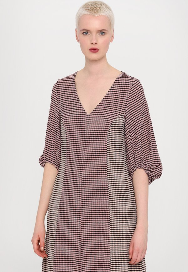 Stine Goya PATCHWORK THREE QUARTER SLEEVE MIDI DRESS