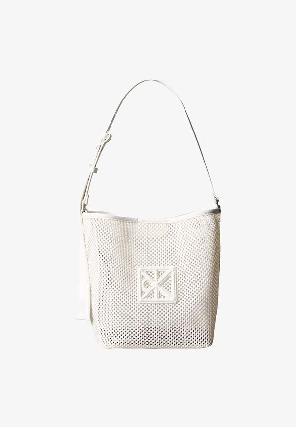Calvin Klein EMBLEM BUCKET - Handbag - white alyssum