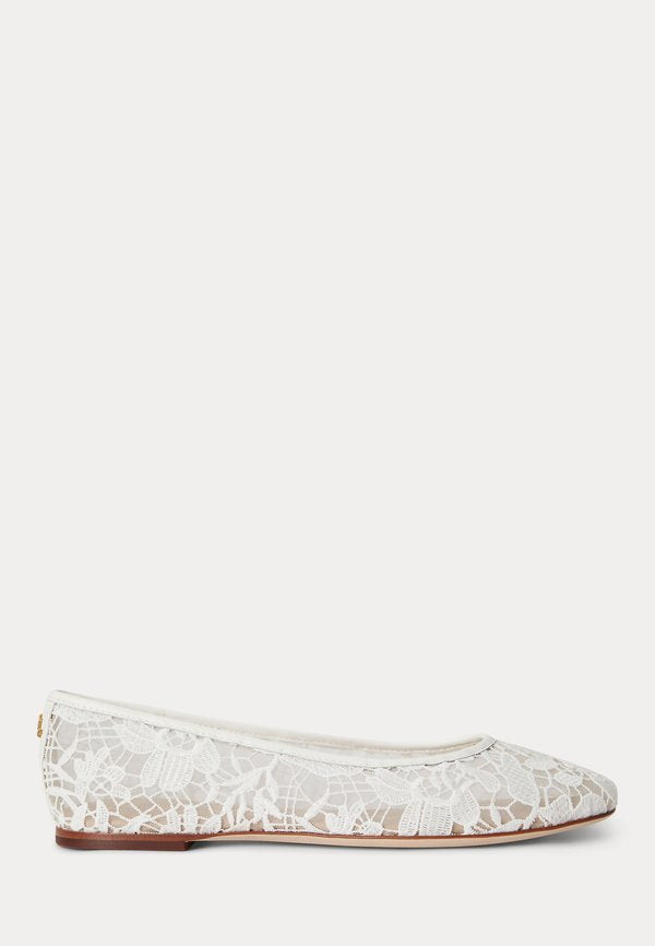 Lauren Ralph Lauren JAYNA LEATHER-TRIM CROCHETED LACE FLAT