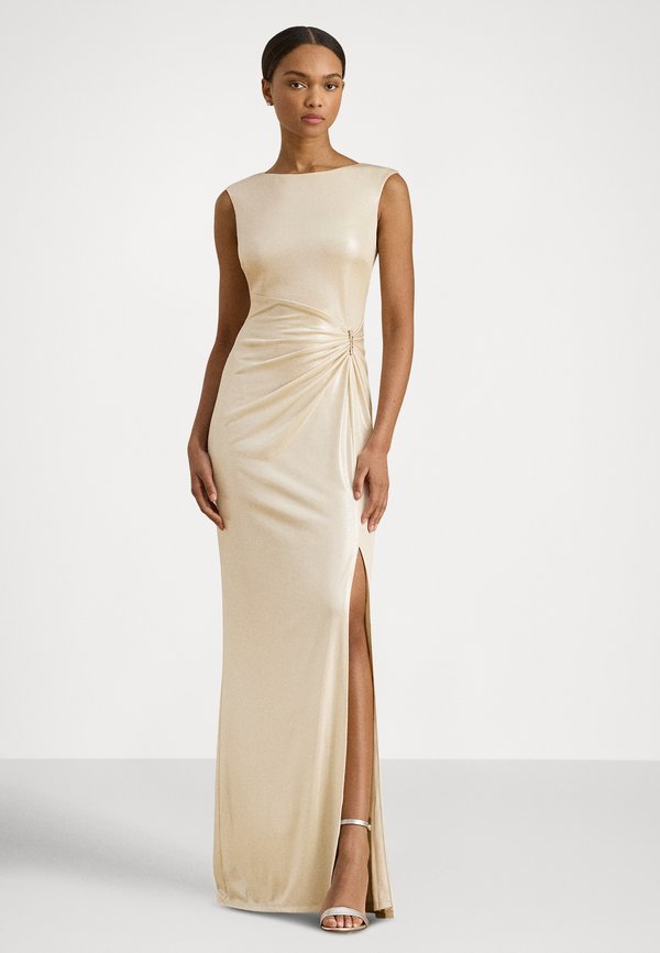 Lauren Ralph Lauren BUCKLE-TRIM METALLIC JERSEY GOWN