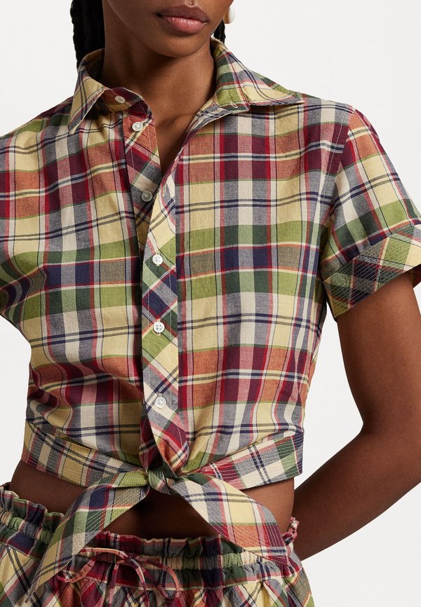 Polo Ralph Lauren CROPPED PLAID COTTON TIE FRONT TOP