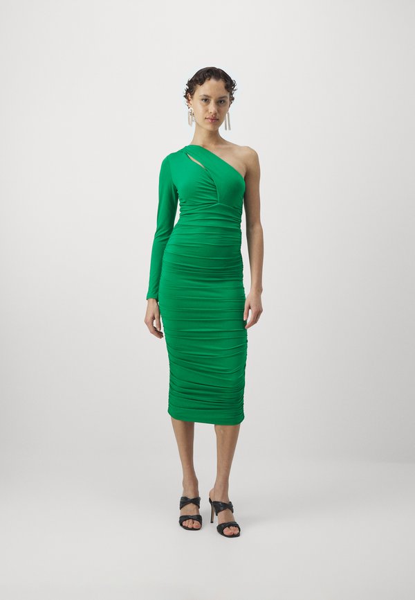 WAL G. WEDDING RAY ROUCHED ONE SLEEVE MIDI