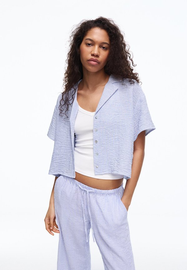 Bershka RUSTIC - Button-down blouse - dark blue