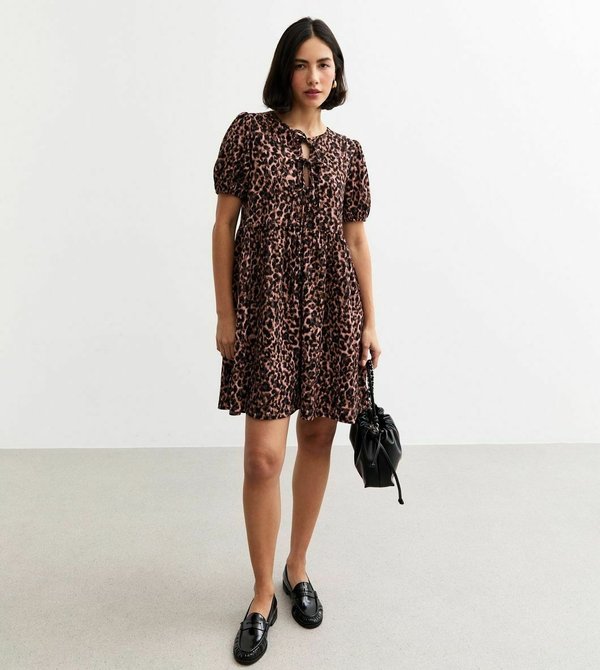 New Look CRINKLED LEOPARD PRINT TIE FRONT MINI
