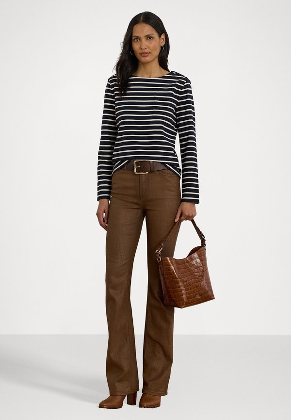 Lauren Ralph Lauren STRIPED JERSEY SNAP-TRIM BOATNECK TOP