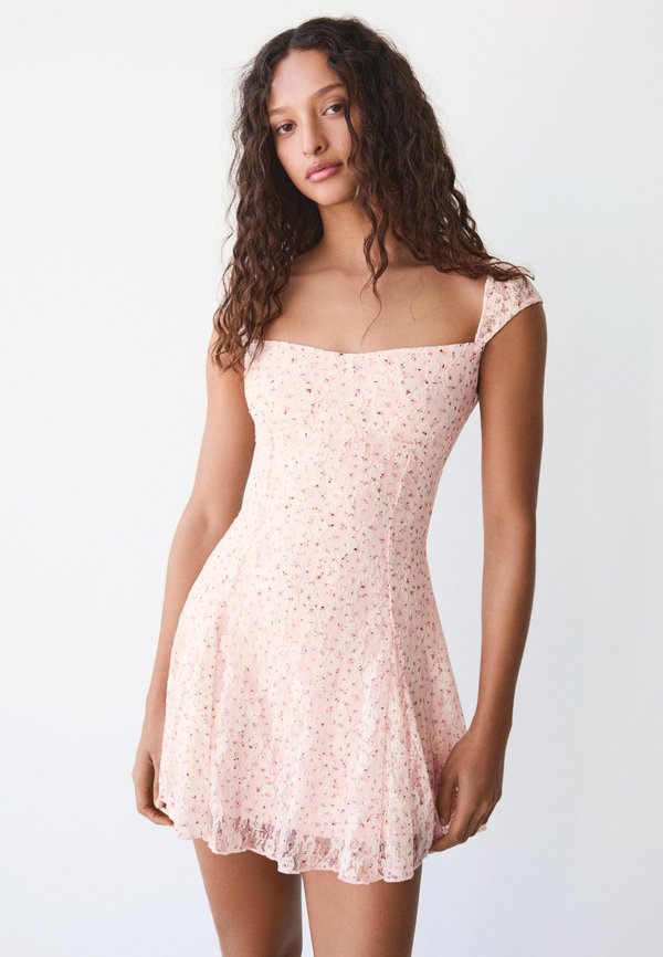 Bershka MINI PRINT - Day dress - light pink