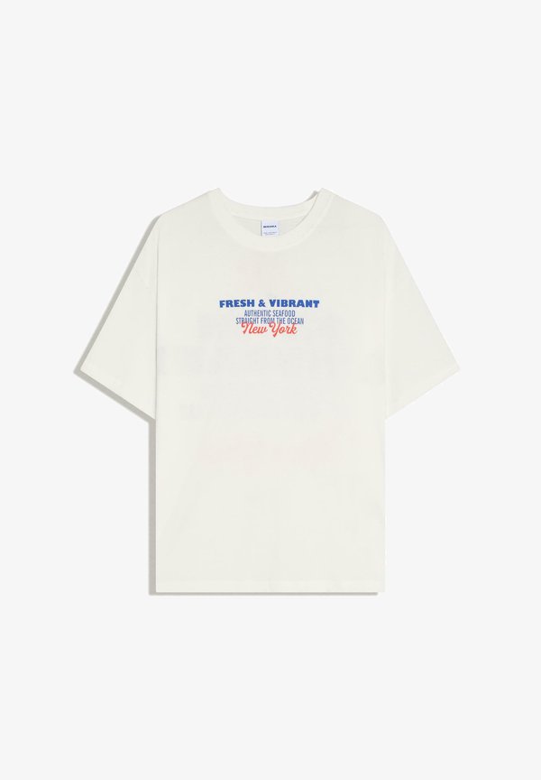 Bershka OVERSIZE SHORT SLEEVE PRINT T-SHIRT - Print T-shirt - white